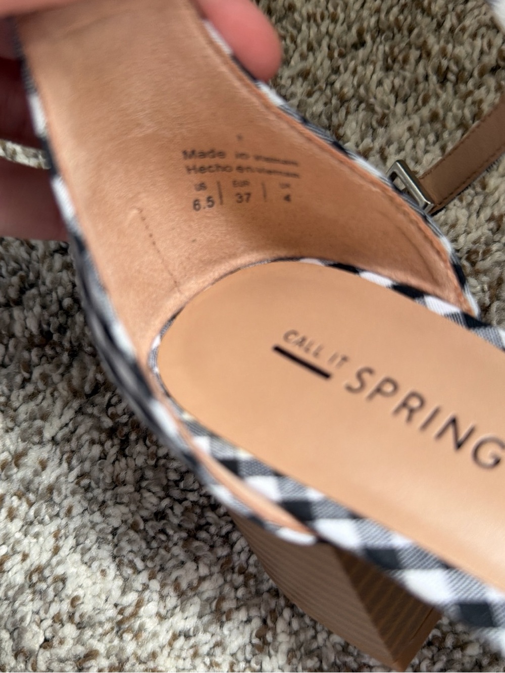 Call It Spring Black & White Gingham Block-Heel Sandals - Picture 3 of 3